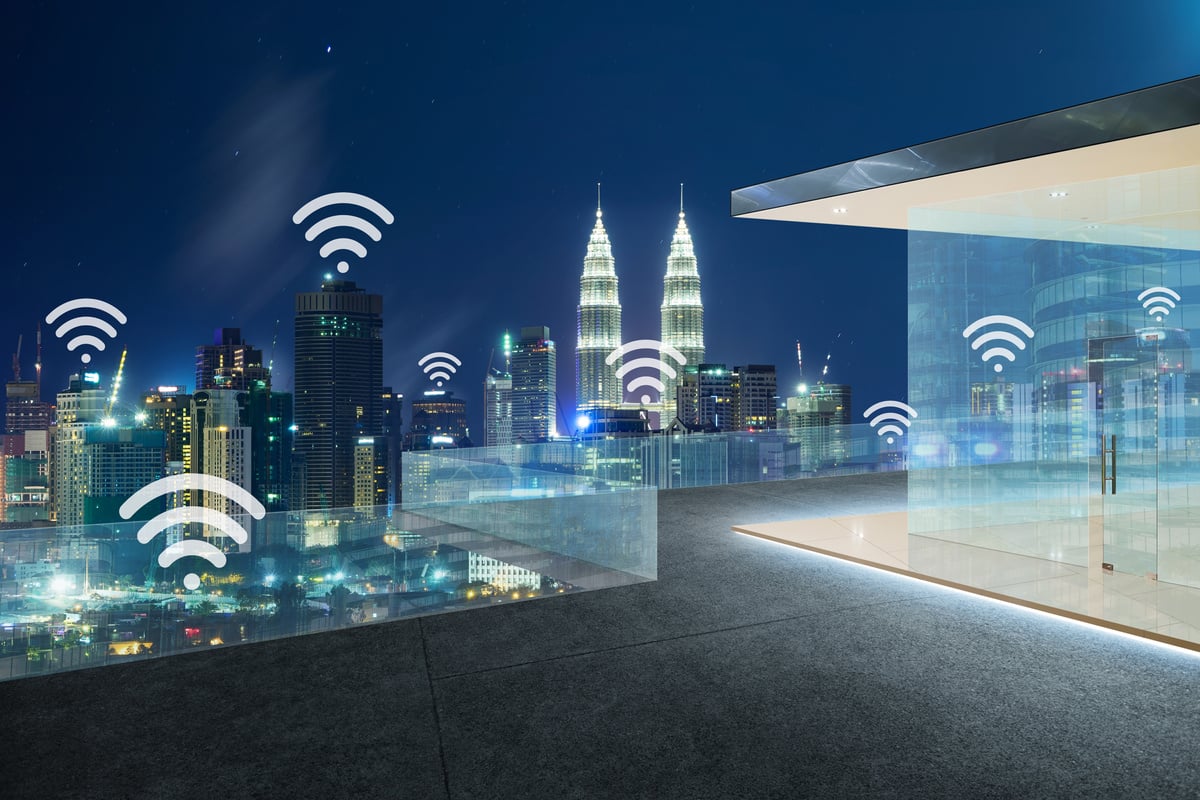 City scape and wifi network connection